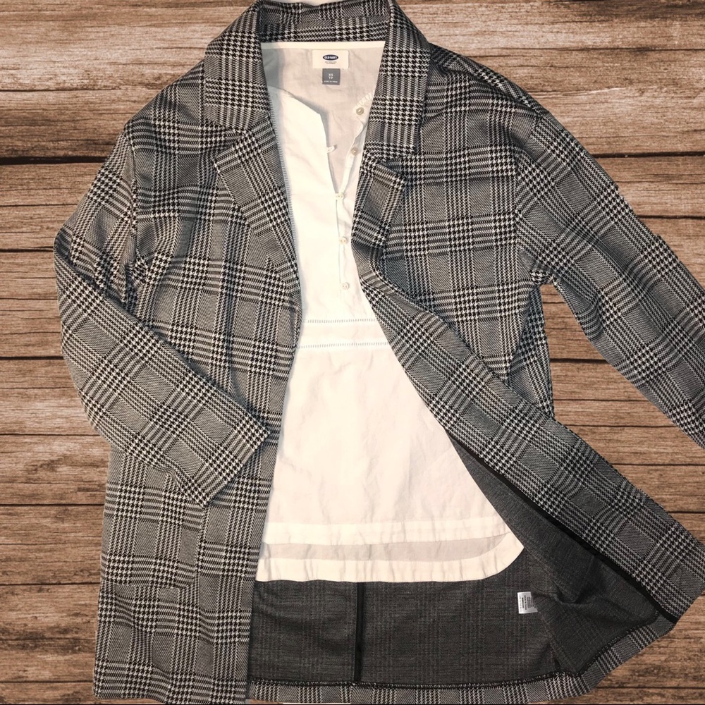 Plaid Herringbone Long Oversized Blazer M